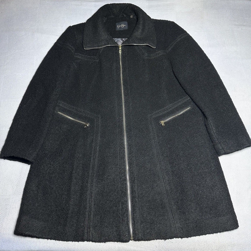 Jessica Simpson Black Wool Blend Boucle Textured‎ Long Coat Women's Size 2X